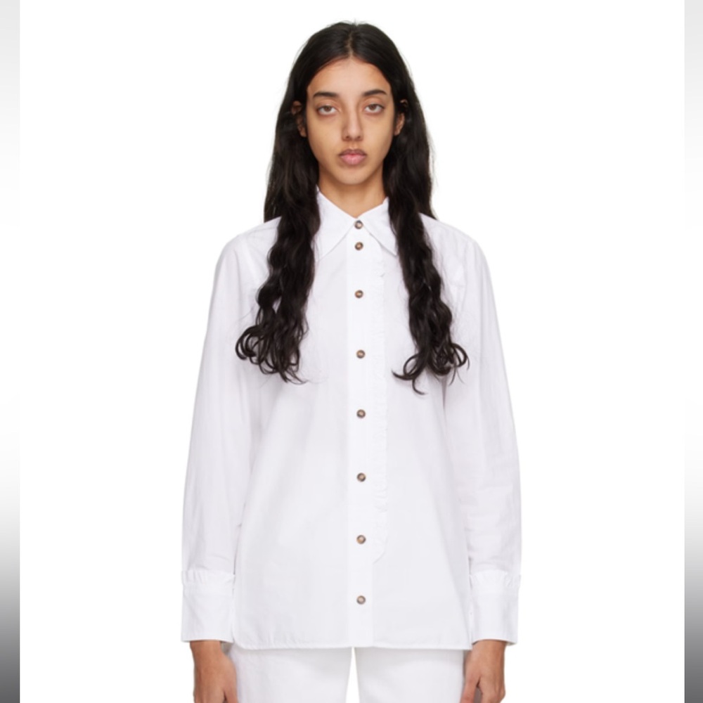 Ganni poplin button down ruffle shirt NWT